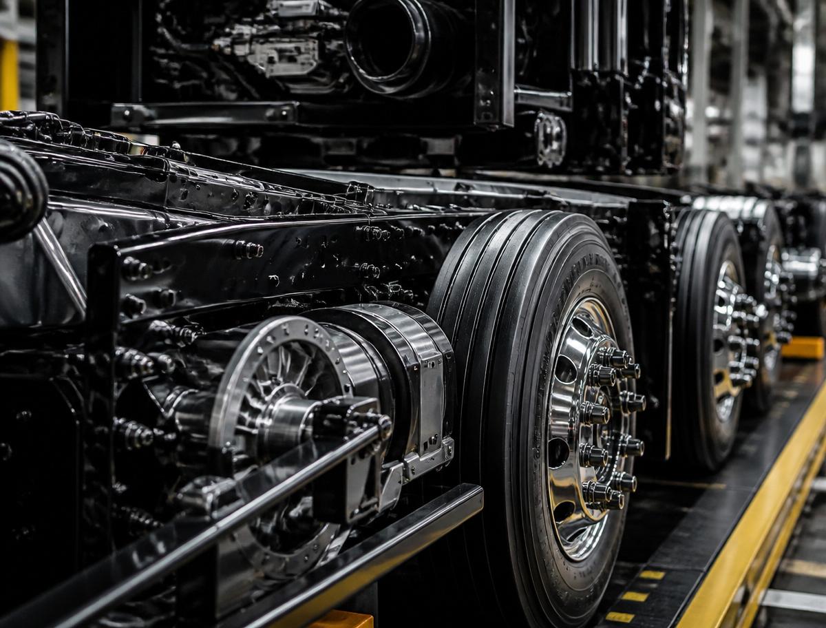 Chassi de caminhão Mercedes-Benz em detalhe
